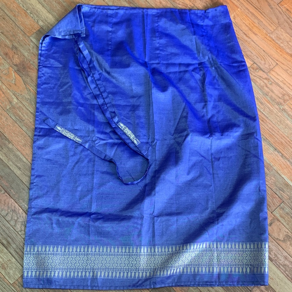 Elegant Silk and Gold Blue Women's Wraparound Skirt